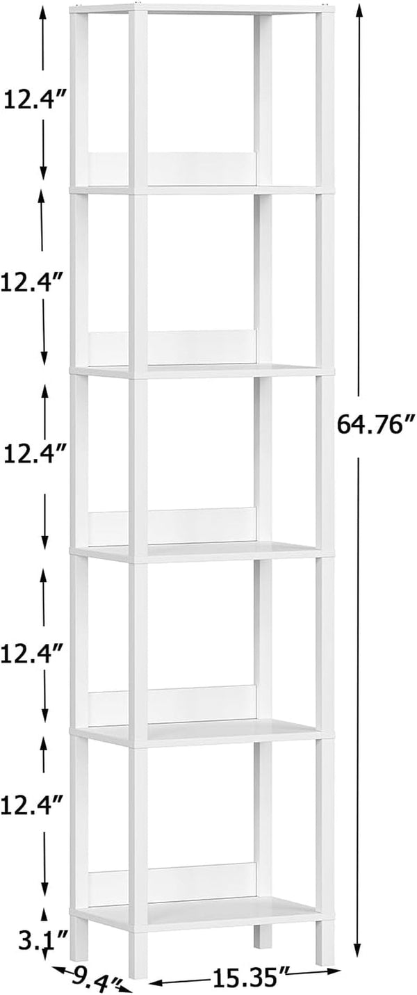 6 Tier Bookshelf with Anti-Fall Baffle, Tall 64.79" Bookcase with DIY Shelves, Industrial Book Shelf Storage Organizer, Display Free Standing Shelf Unit for Bedroom, Living Room, Office, White-1