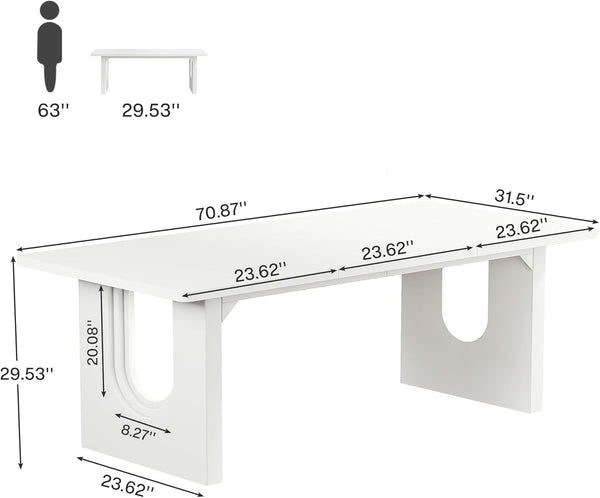 Modern Dining Table for 6 to 8 People, 71" Large Kitchen Dining Table with Wood Pedestal Base, Rectangular Long Dinner Table for Kitchen, Dining Room, Living Room, White-1