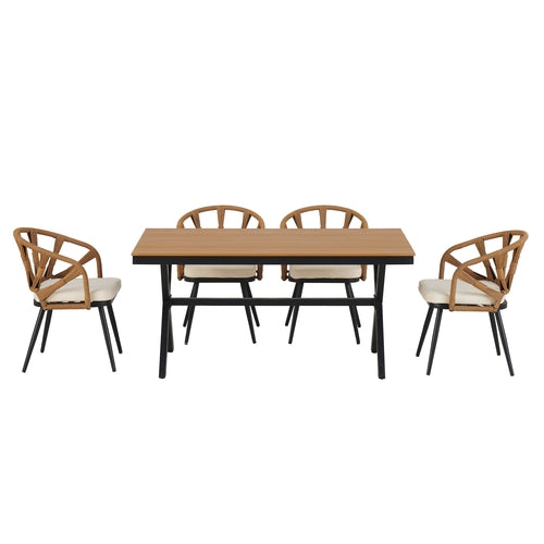 Contemporary Outdoor Set with PE Rattan Chairs and Plastic Wood