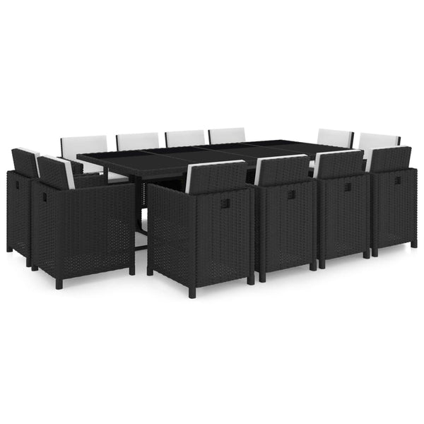 vidaXL 13 Piece Patio Dining Set with Cushions Poly Rattan Black-1