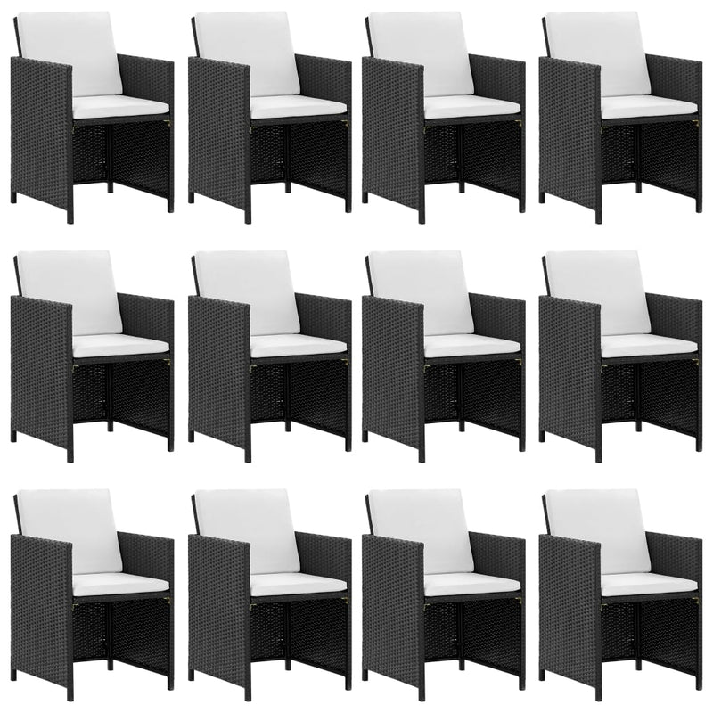 vidaXL 13 Piece Patio Dining Set with Cushions Poly Rattan Black-3