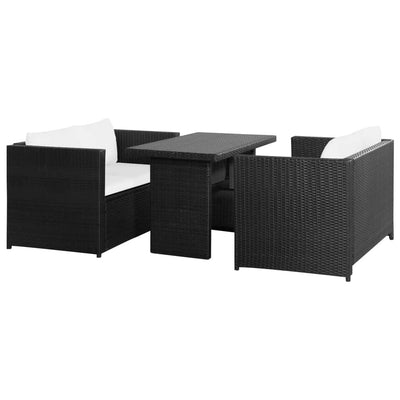 vidaXL 3 Piece Patio Lounge Set with Cushions Poly Rattan Black-0