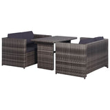 vidaXL 3 Piece Patio Lounge Set with Cushions Poly Rattan Black-6
