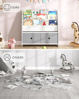 Kids Bookshelf and Toy Storage, 4 Tier Large Capacity Kids Book Rack, Sling Kids Bookcase, for Kids Room, Nursery, Playroom, White and Gray MCW06WT-3