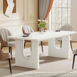 Modern Dining Table for 6 to 8 People, 71" Large Kitchen Dining Table with Wood Pedestal Base, Rectangular Long Dinner Table for Kitchen, Dining Room, Living Room, White-4