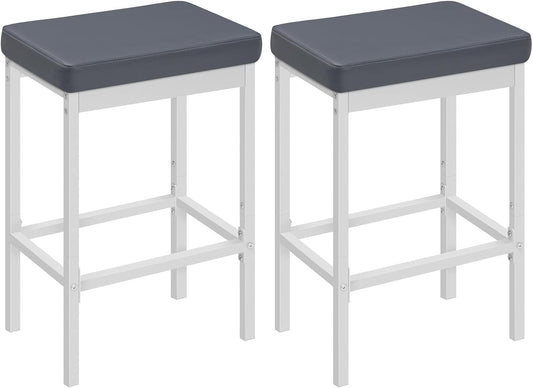 Bar Stools, Set of 2 Bar Chairs, 24.8-Inch Height Stools, Breakfast Bar Stools, Kitchen Bar Chairs, 2" Thick Upholstery, for Kitchen, Dining Room, Cafe, Bar Counter, White and Gray WG21BY01-0