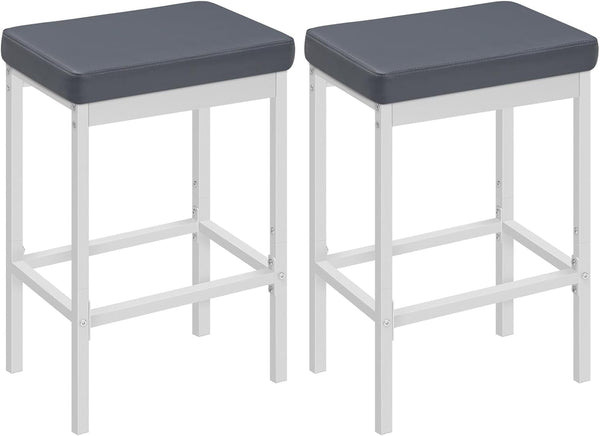 Bar Stools, Set of 2 Bar Chairs, 24.8-Inch Height Stools, Breakfast Bar Stools, Kitchen Bar Chairs, 2" Thick Upholstery, for Kitchen, Dining Room, Cafe, Bar Counter, White and Gray WG21BY01-0