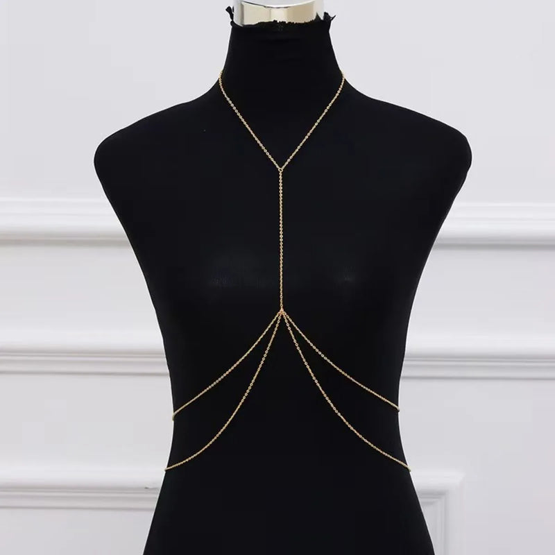 Fashion Trendy Chain Jewelry Accessories Sexy Simple Cross Body Chain Integrated Chain Body chain colar Jewelry Gifts for Women