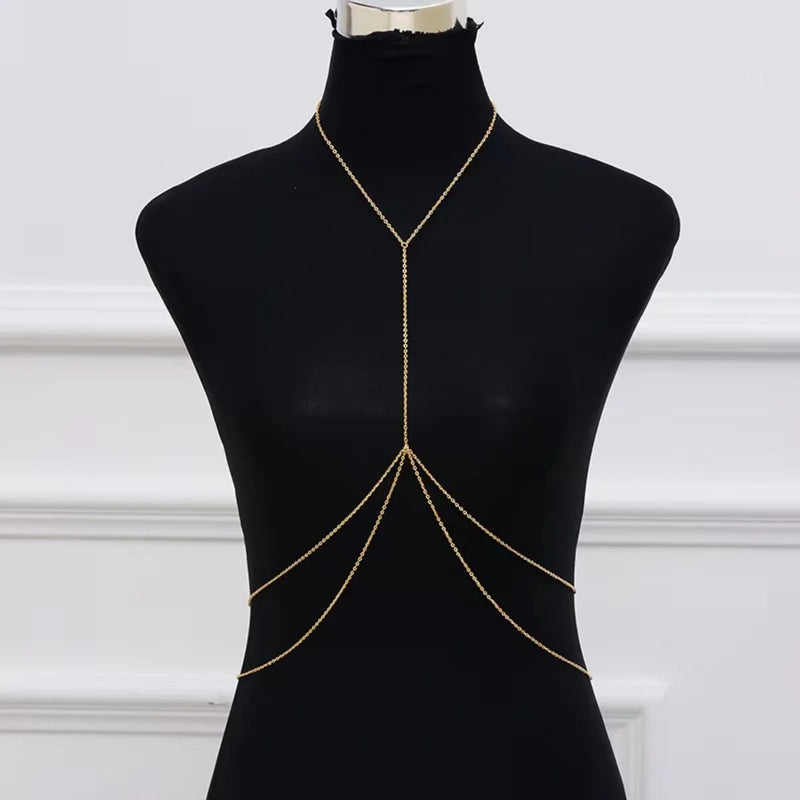 Fashion Trendy Chain Jewelry Accessories Sexy Simple Cross Body Chain Integrated Chain Body chain colar Jewelry Gifts for Women