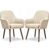 Set of 2 Retro Off-White Linen Upholstered Accent Chair with Stylish Wood Legs-1