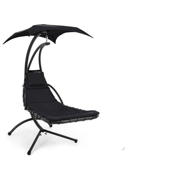 Black Single Person Sturdy Modern Chaise Lounger Hammock Chair Porch Swing-1