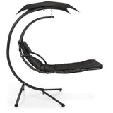 Black Single Person Sturdy Modern Chaise Lounger Hammock Chair Porch Swing-2