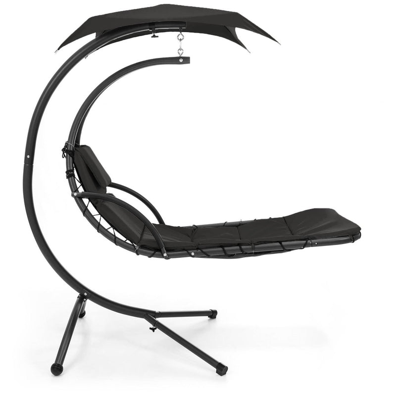 Black Single Person Sturdy Modern Chaise Lounger Hammock Chair Porch Swing-2