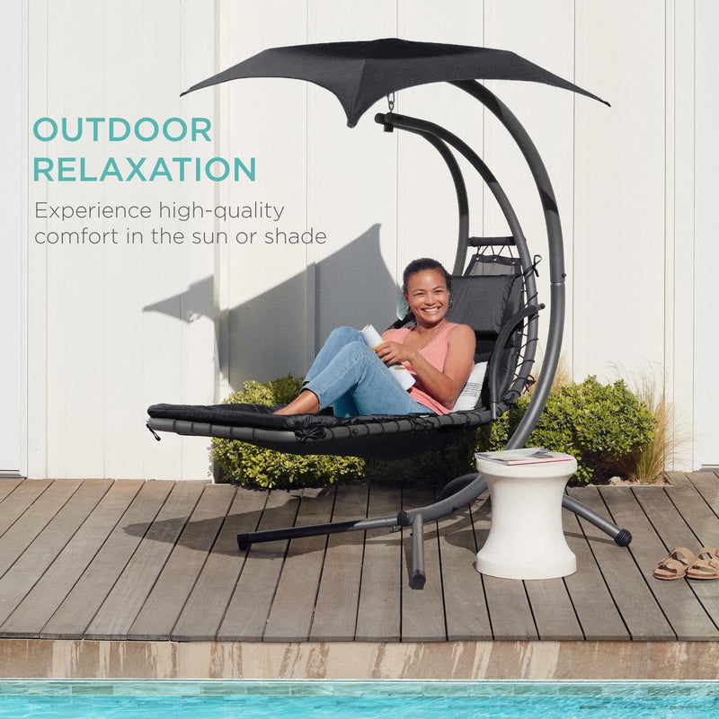 Black Single Person Sturdy Modern Chaise Lounger Hammock Chair Porch Swing-4