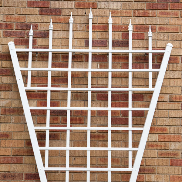 7.75 Ft Fan Shaped Garden Trellis with Pointed Finals in White Vinyl-1