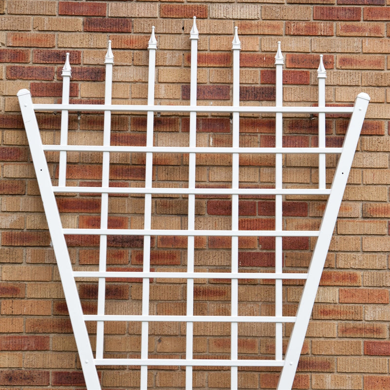 7.75 Ft Fan Shaped Garden Trellis with Pointed Finals in White Vinyl-1