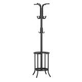 Heavy Duty Black Metal Coat Rack with Umbrella Holder-2