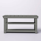 Grey Wood 2-Shelf Shoe Rack Storage Bench For Entryway or Closet-2