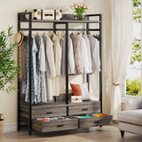 Modern Grey Black Garment Rack with Clothes Hanging Rod and 4 Storage Drawers-2