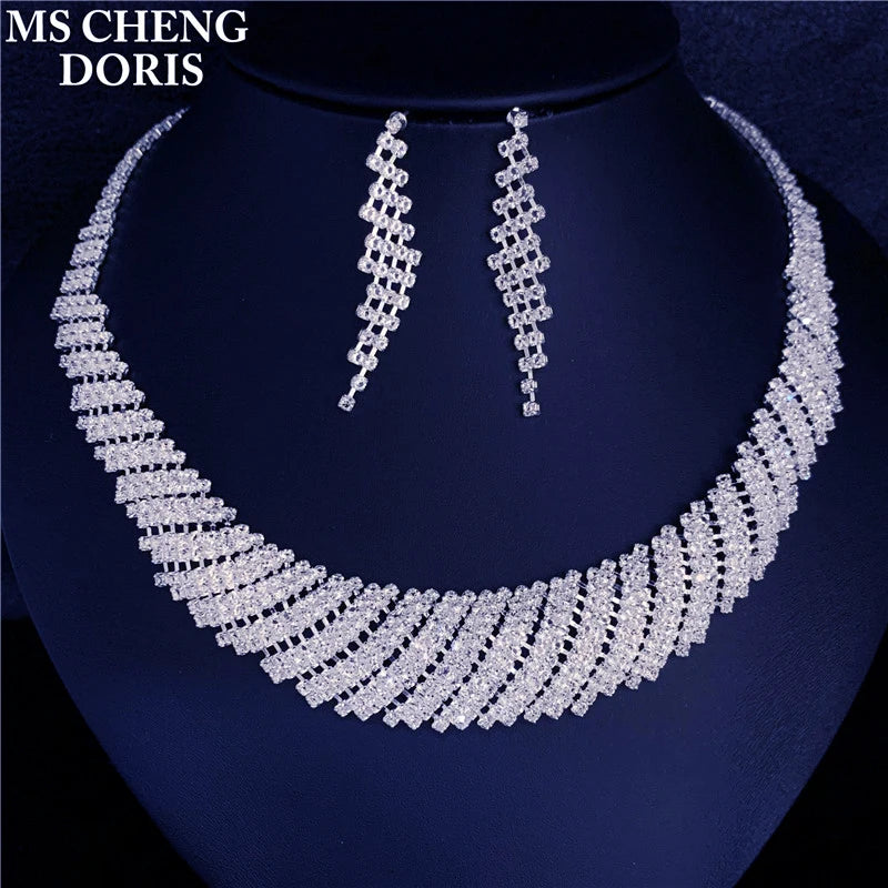 Fashion Wedding Bridal Jewelry Sets For Women Rhinestone Austrian Crystal Jewelry Set Bracelet