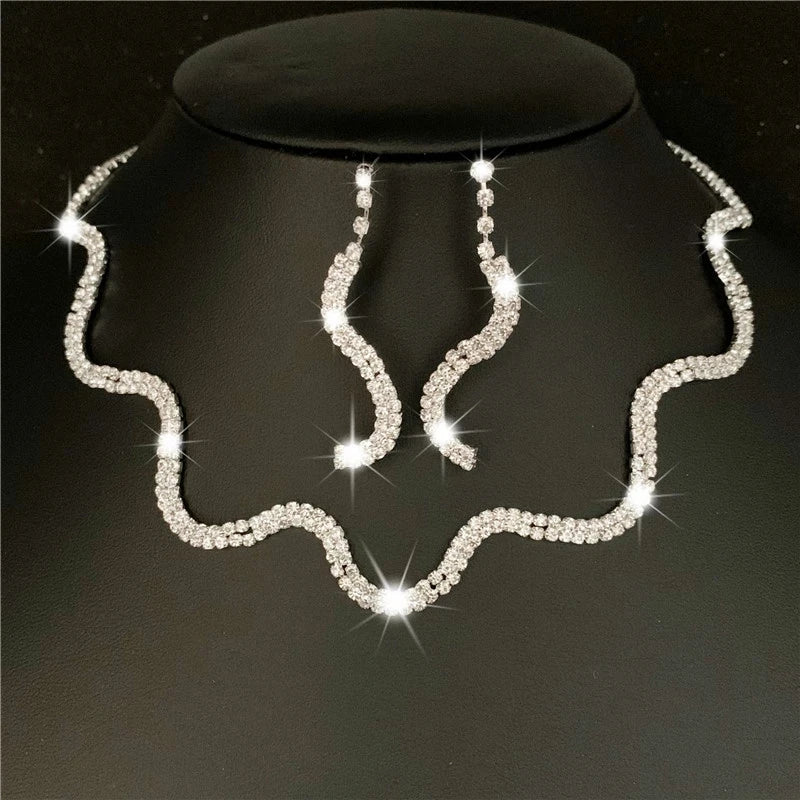 Fashion Wedding Bridal Jewelry Sets For Women Rhinestone Austrian Crystal Jewelry Set Bracelet