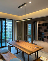 Minimalist modern chandelier—sleek strip light for dining rooms, bars, or office spaces.