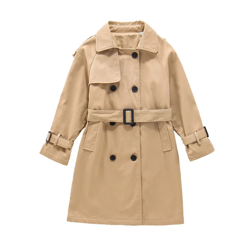 4-13Y Teen Girls Long Trench Coats New Fashion England Style Windbreaker Jacket For Girls Spring Autumn Children's Clothing