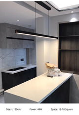 Minimalist modern chandelier—sleek strip light for dining rooms, bars, or office spaces.
