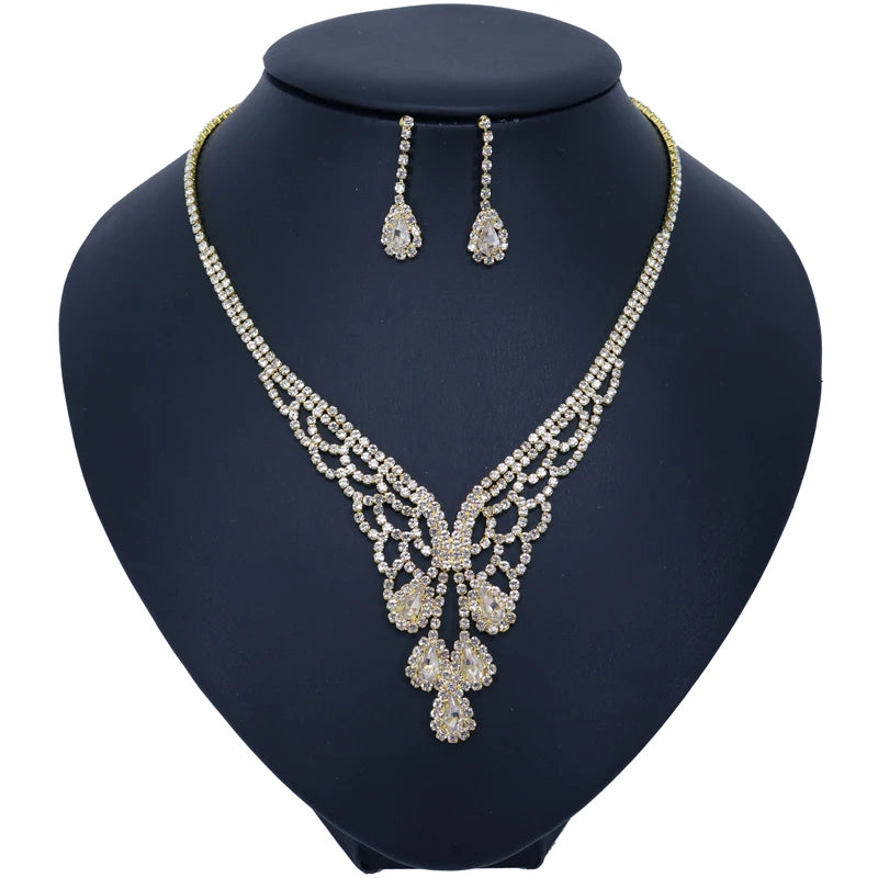 Fashion Wedding Bridal Jewelry Sets For Women Rhinestone Austrian Crystal Jewelry Set Bracelet