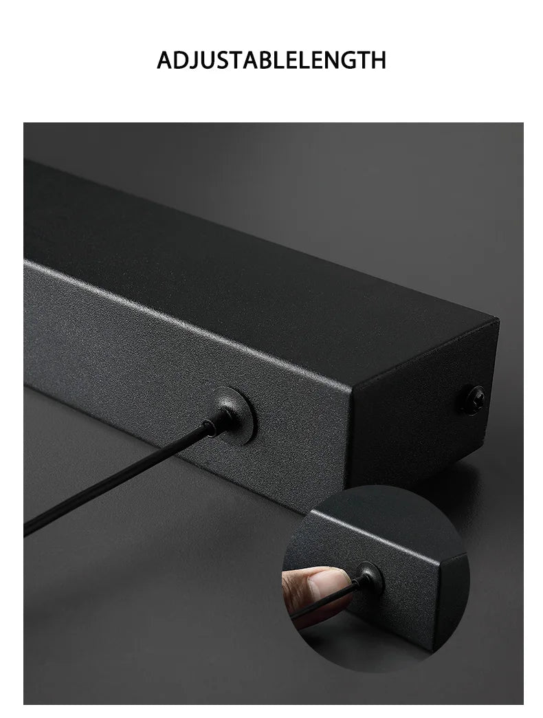 Minimalist modern chandelier—sleek strip light for dining rooms, bars, or office spaces.