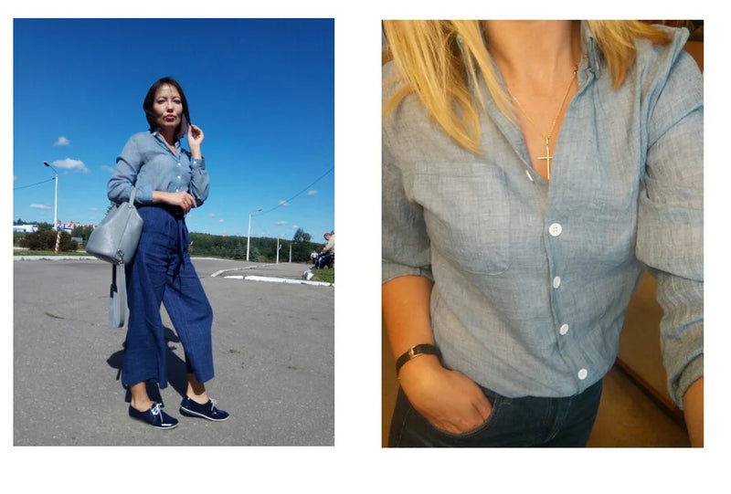 Women's linen long-sleeve white shirt—lightweight, stylish, and perfect for summer fashion."