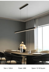 Minimalist modern chandelier—sleek strip light for dining rooms, bars, or office spaces.