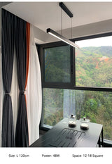 Minimalist modern chandelier—sleek strip light for dining rooms, bars, or office spaces.