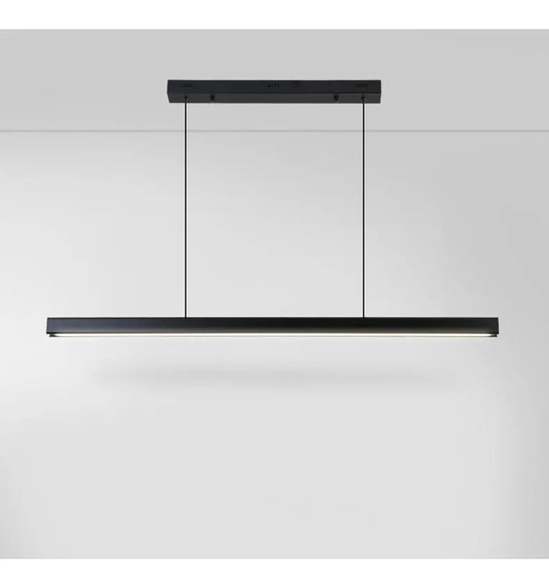 Minimalist modern chandelier—sleek strip light for dining rooms, bars, or office spaces.