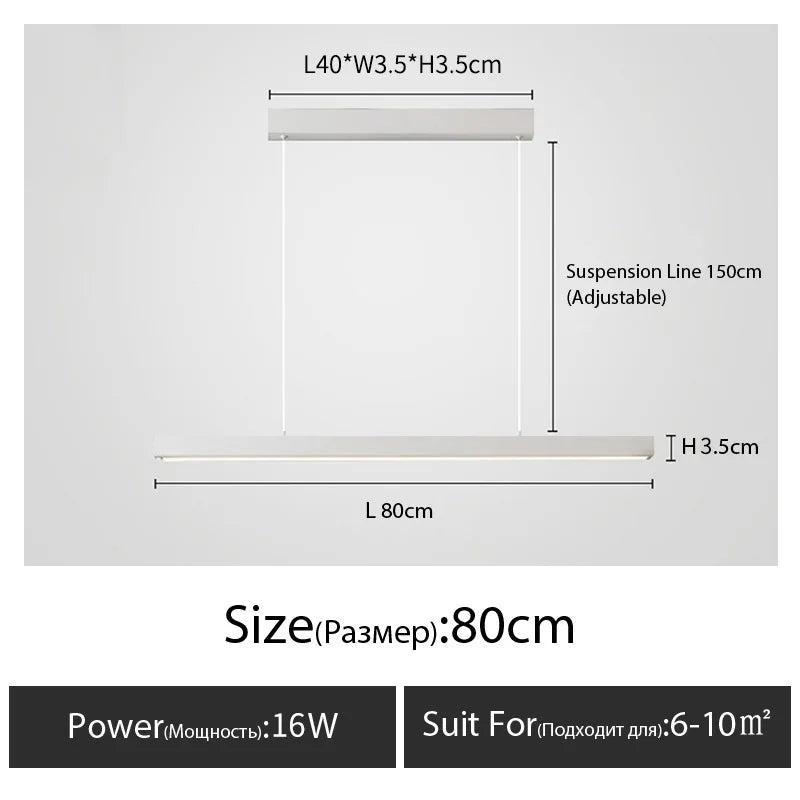 Minimalist modern chandelier—sleek strip light for dining rooms, bars, or office spaces.