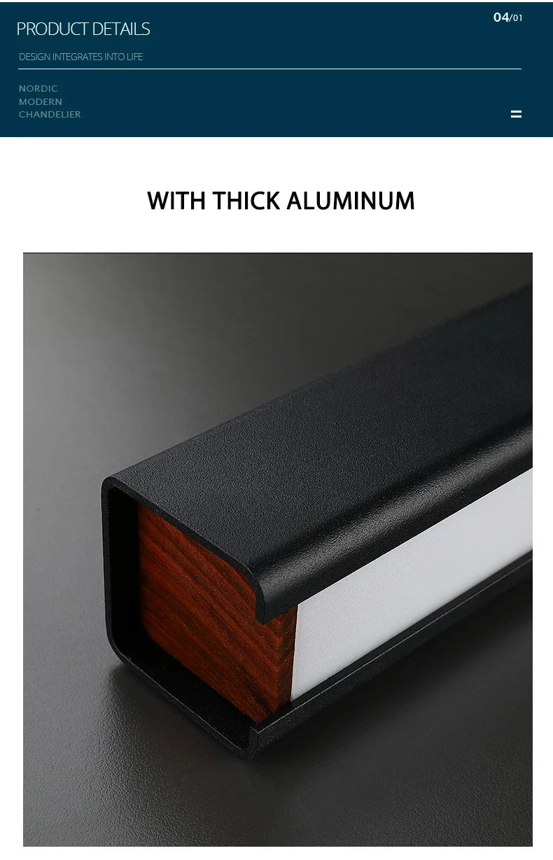 Minimalist modern chandelier—sleek strip light for dining rooms, bars, or office spaces.
