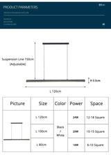 Minimalist modern chandelier—sleek strip light for dining rooms, bars, or office spaces.