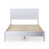 Queen Size Rustic White Mid Century Slatted Platform Bed-0