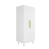 Mid-Century Modern 2-Door Bedroom Armoire Wardrobe Cabinet in White-3