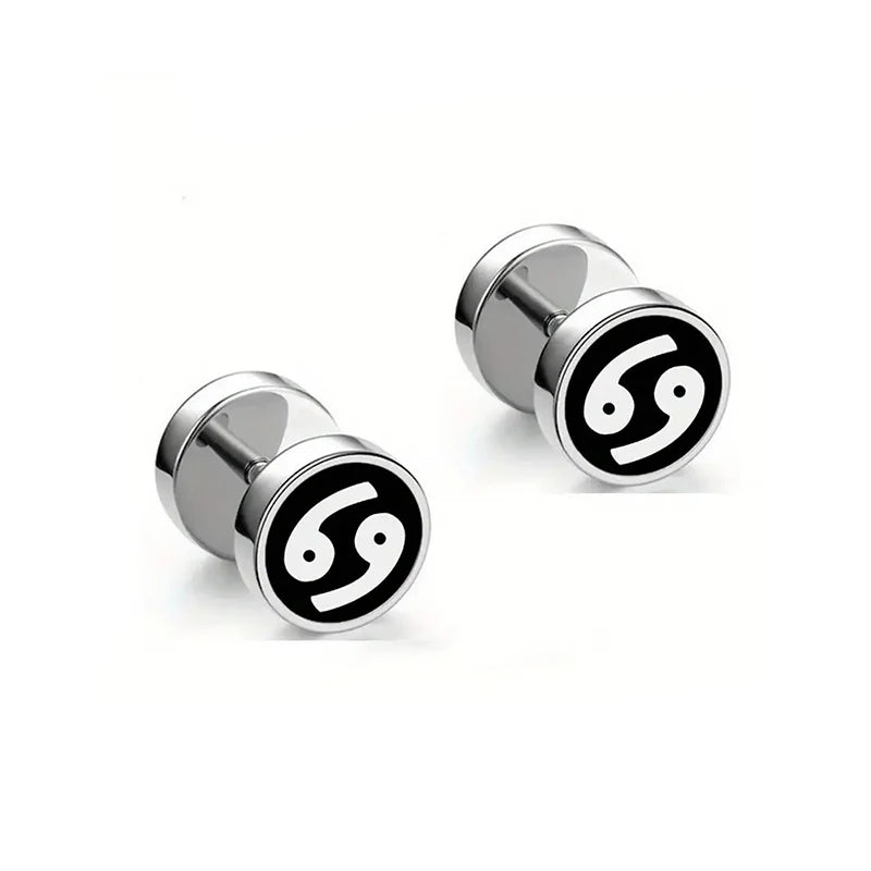 Men's Fashion Twelve Constellations Dumbbell Stainless Steel Earrings