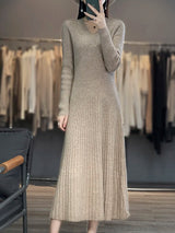 100% Merino wool cashmere dress—V-neck pullover style, warm and stylish for autumn and winter