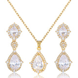 "Elegant zircon jewelry set with necklace and water drop earrings—perfect for brides and special occasions."