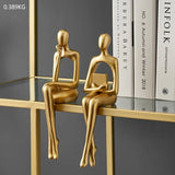 Gold Thinker Statue - Modern Living Room Bookshelf Sculpture, Shelf/Table Decor Figurine