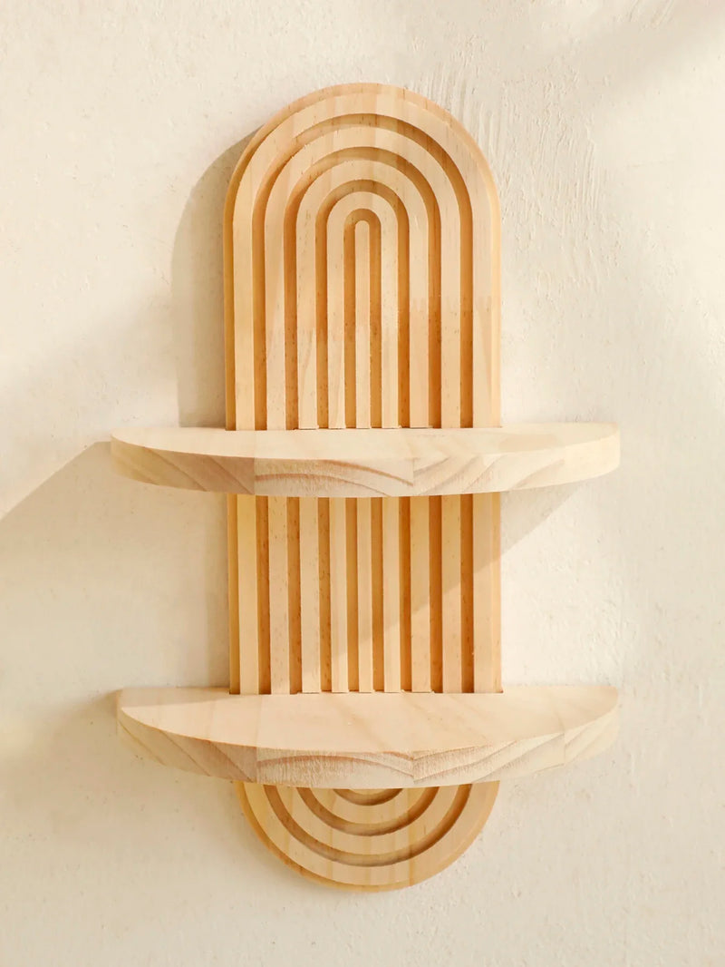 Wooden Wall Shelf - Boho Style Modern Home Decor for Living Room or Bathroom Display
