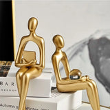 Gold Thinker Statue - Modern Living Room Bookshelf Sculpture, Shelf/Table Decor Figurine