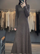 100% Merino wool cashmere dress—V-neck pullover style, warm and stylish for autumn and winter