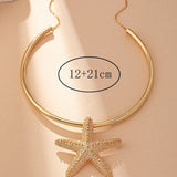 Modern Jewelry Accessories Gold Color Metal Statement Earrings and Adjustable Neck Choker Starfish Pendant Necklace for Women