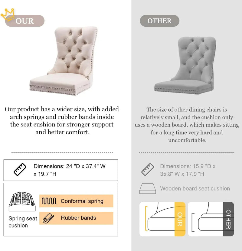 Tufted Dining Chairs Set of 6, Velvet Upholstered Dining Chairs with Nailhead Back and Ring Pull Trim,