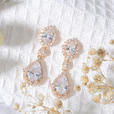 "Elegant zircon jewelry set with necklace and water drop earrings—perfect for brides and special occasions."