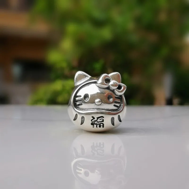 Cute 925 sterling silver cat pendant bead—fits original charm bracelets. Perfect for women and men.